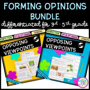 Forming Opinion Bundle cover for 2nd-5th grade, showing printable and digital worksheets
