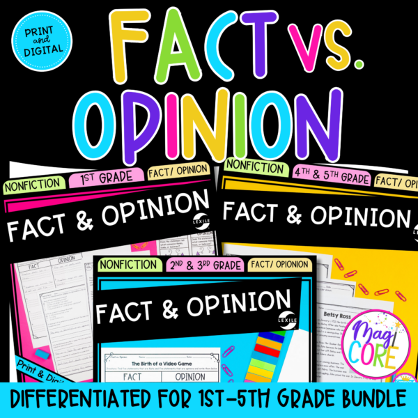 Fact & Opinion Reading Comprehension Differentiated Bundle