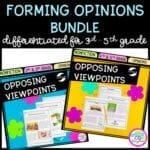 Opposing Viewpoints cover showing images of reading passages and question resource bundle focused on teaching 2nd grade, 3rd grade, 4th grade, and 5th grade how to understand different viewpoints.