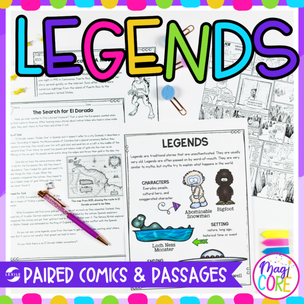 Legends Paired Reading Comprehension Passages and Comics with Questions