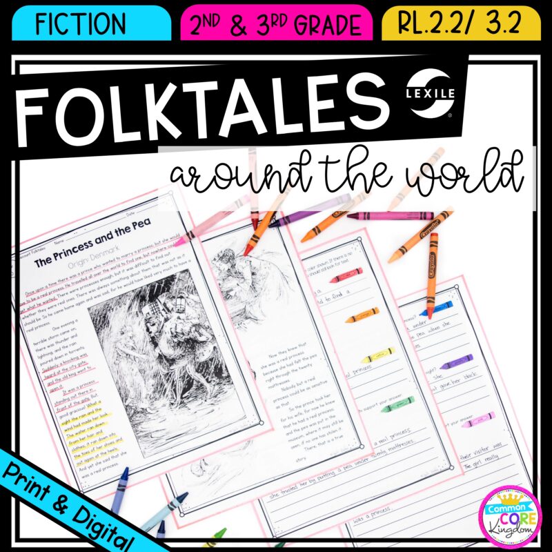 Recount and retell folk tales for 2nd & 3rd grade cover showing printable and digital worksheets