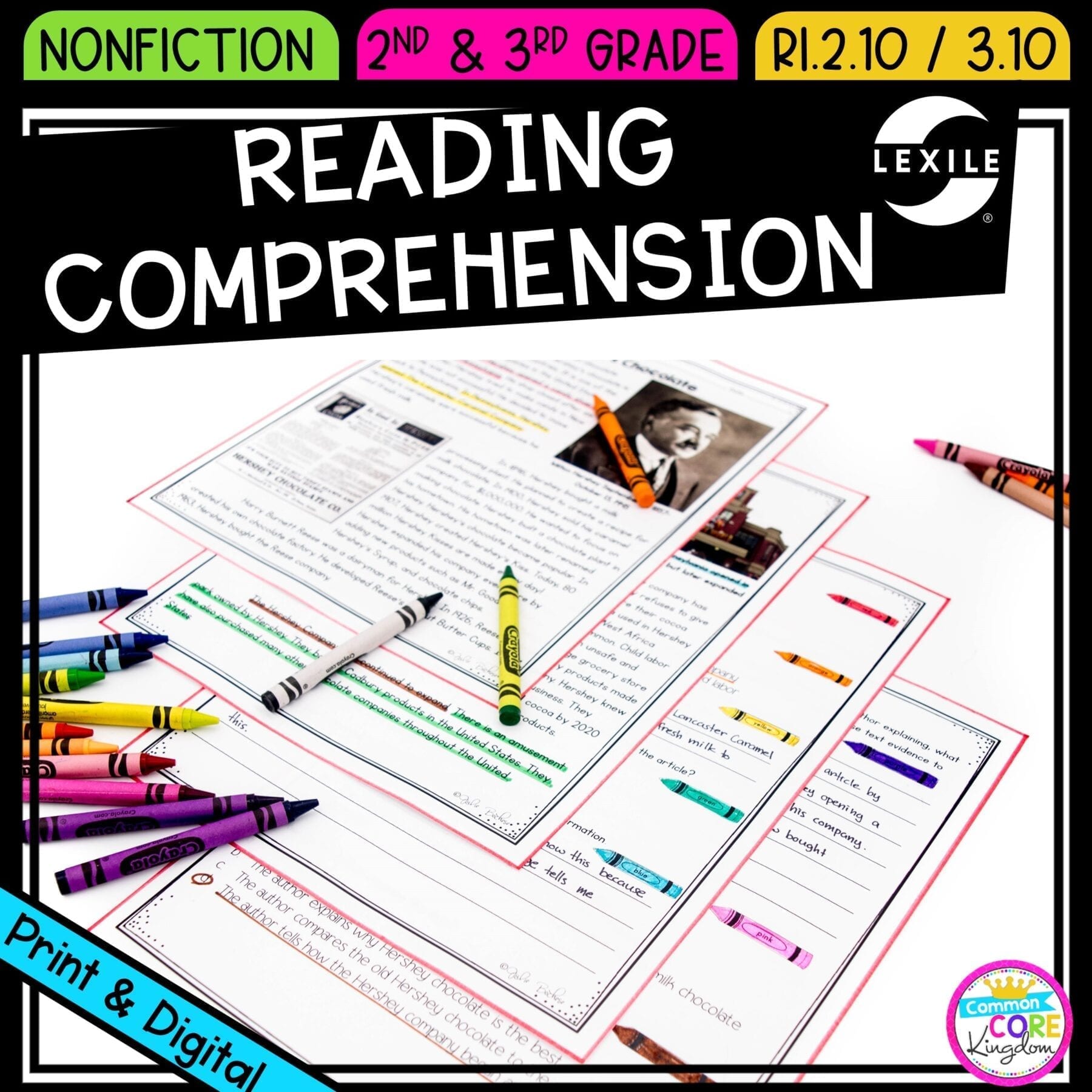 Comprehending Informational & Nonfiction Text for 2nd and 3rd grade cover showing printable and digital worksheets