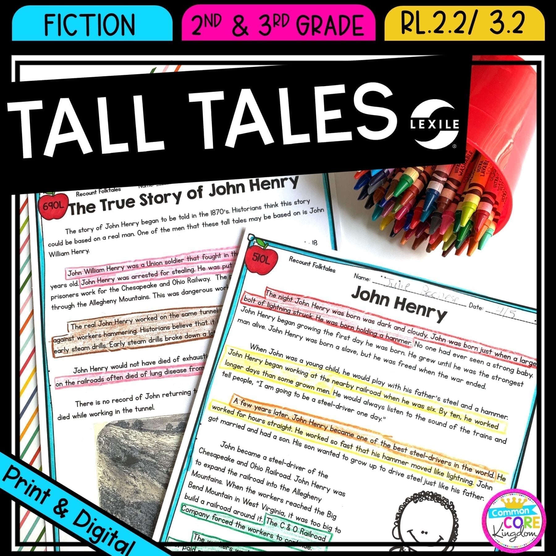 Retell tall tales for 2nd and 3rd grade cover showing printable and digital worksheets