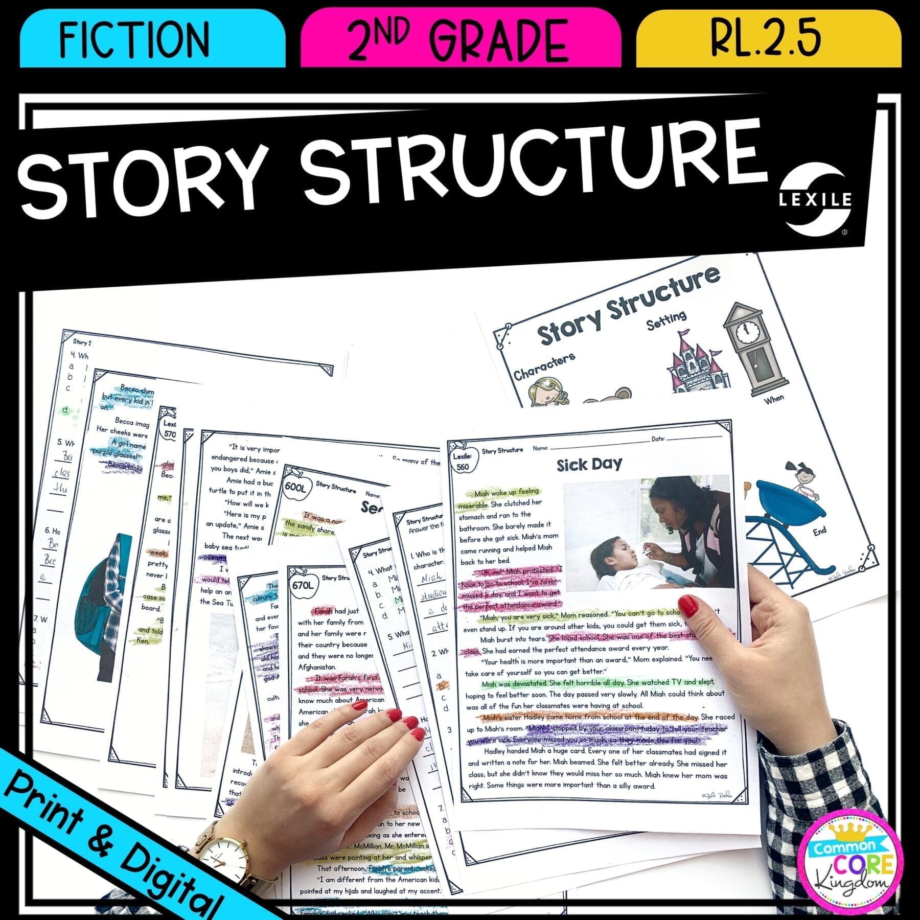 Story Structure in 2nd grade cover showing printable and digital worksheets