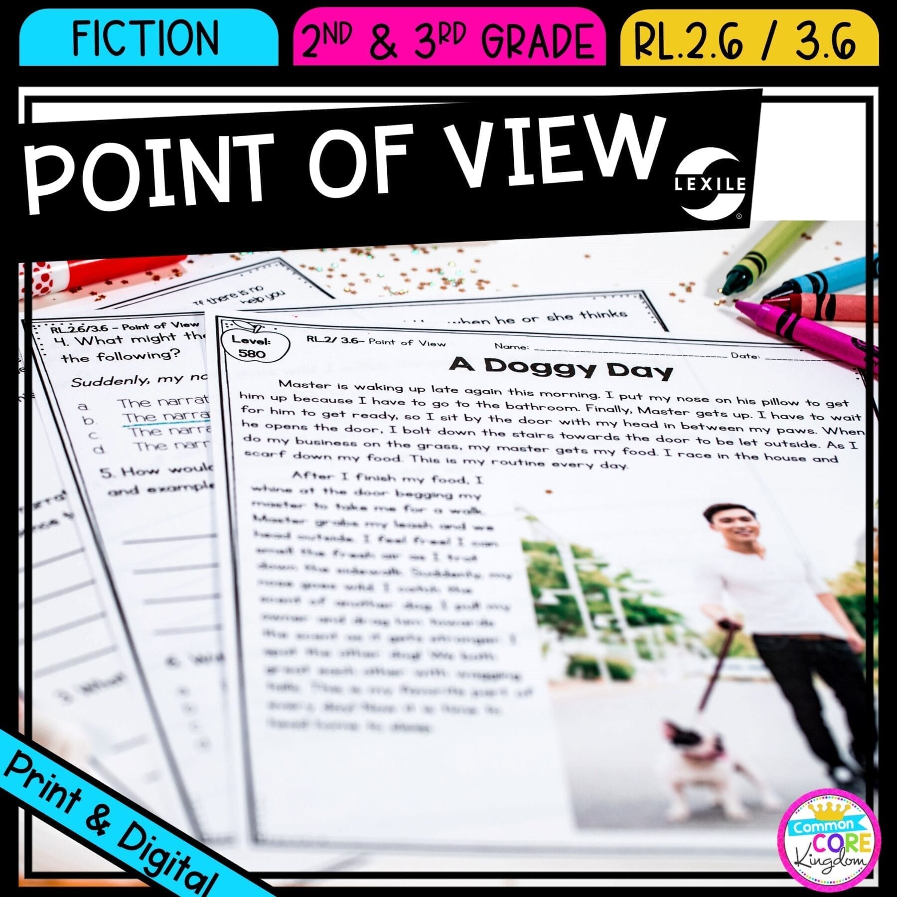Point of view for 2nd and 3rd grade cover showing printable and digital worksheets