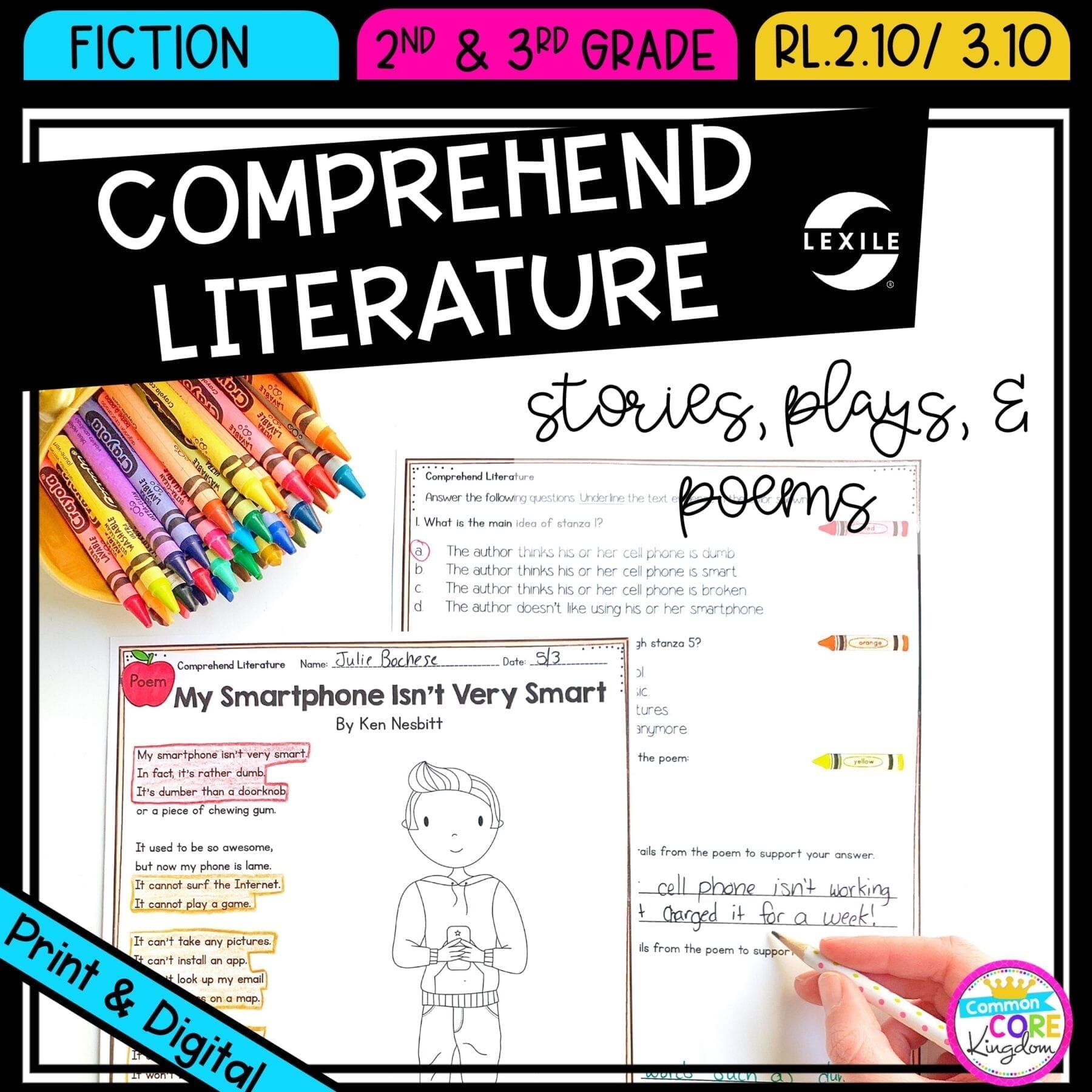 Comprehending Literature for 2nd & 3rd grade cover showing printable and digital worksheets