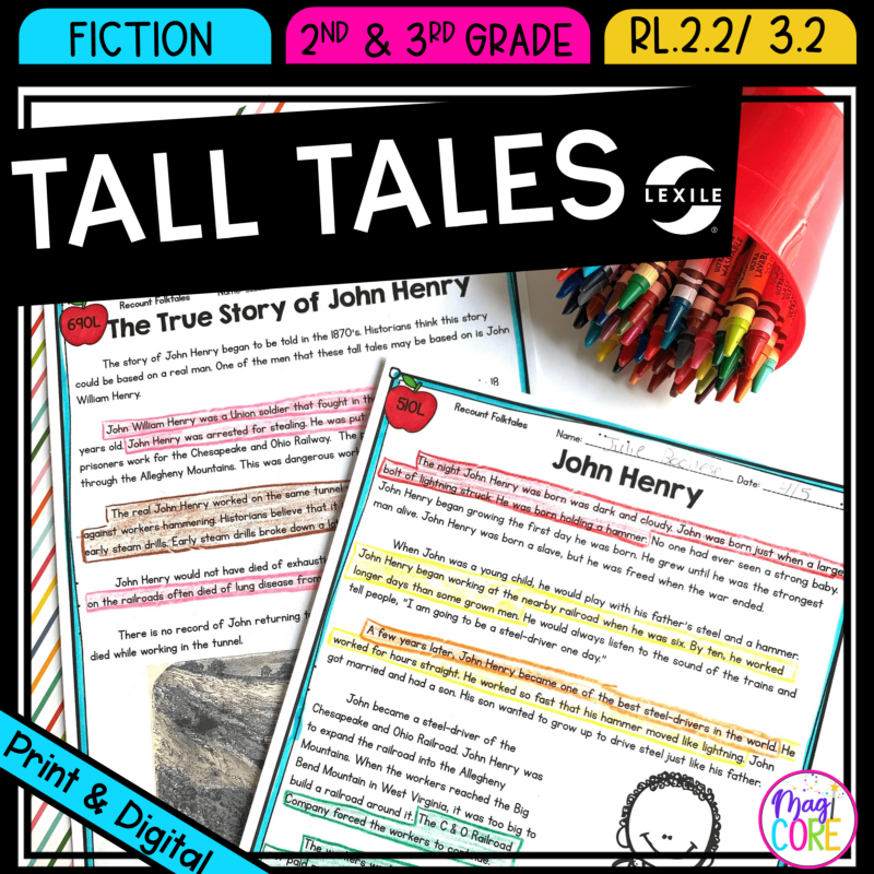 Recount Stories: Tall Tales - RL.2.2 & RL.3.2 - Printable & Digital RL2.2 RL3.2