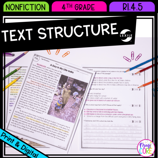 Text Structure in Nonfiction 4th Grade RI.4.5 - Reading Passages for RI4.5