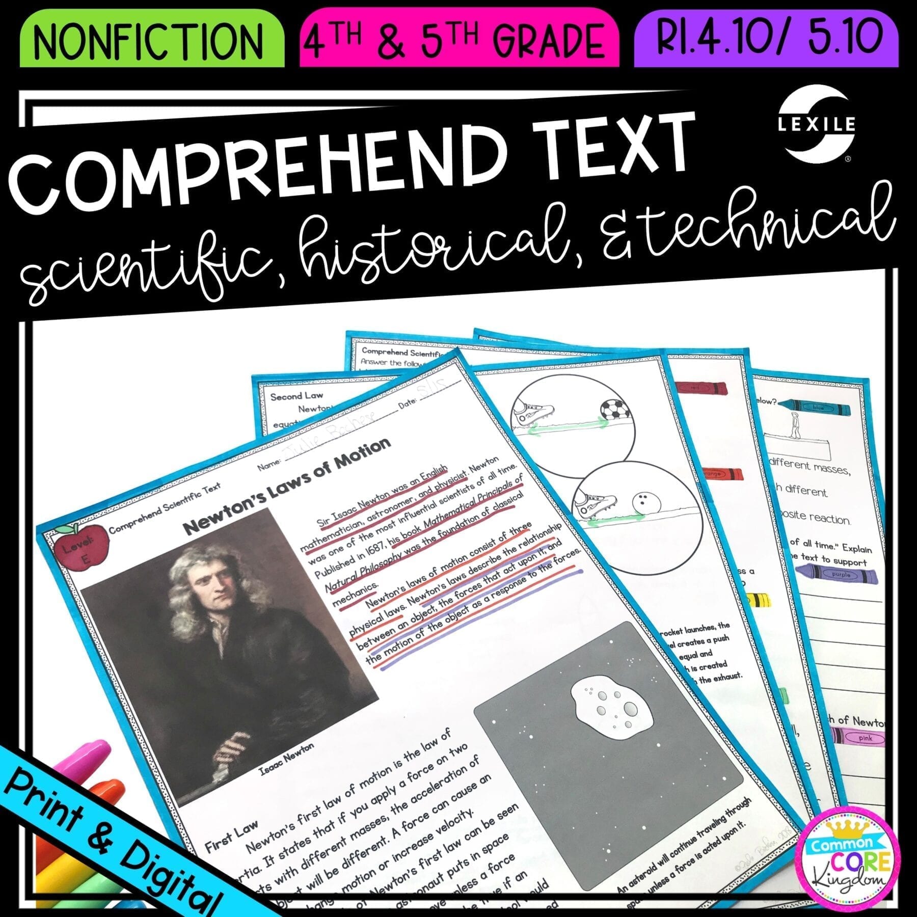 Reading Comprehension in Nonfiction for 4th & 5th grade cover showing printable and digital worksheets