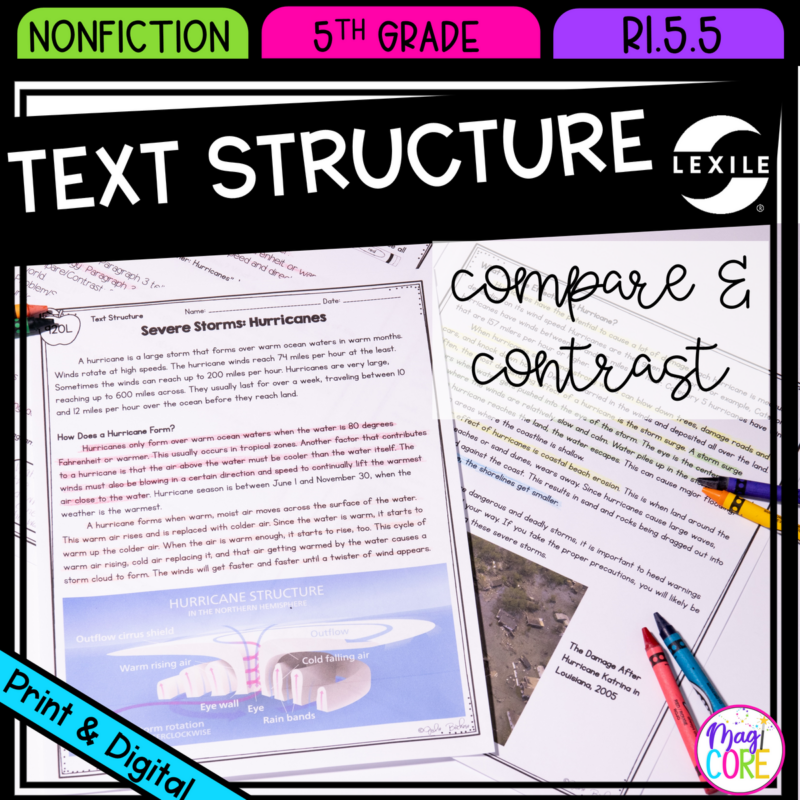 Compare & Contrast Nonfiction Text Structure RI.5.5 - Reading Passages for RI5.5
