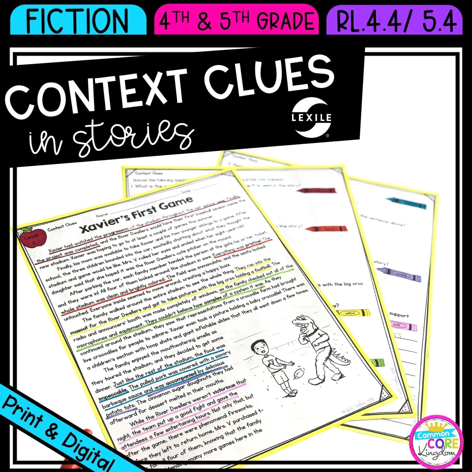 Context clues in stories for 4th & 5th grade cover showing printable and digital worksheets