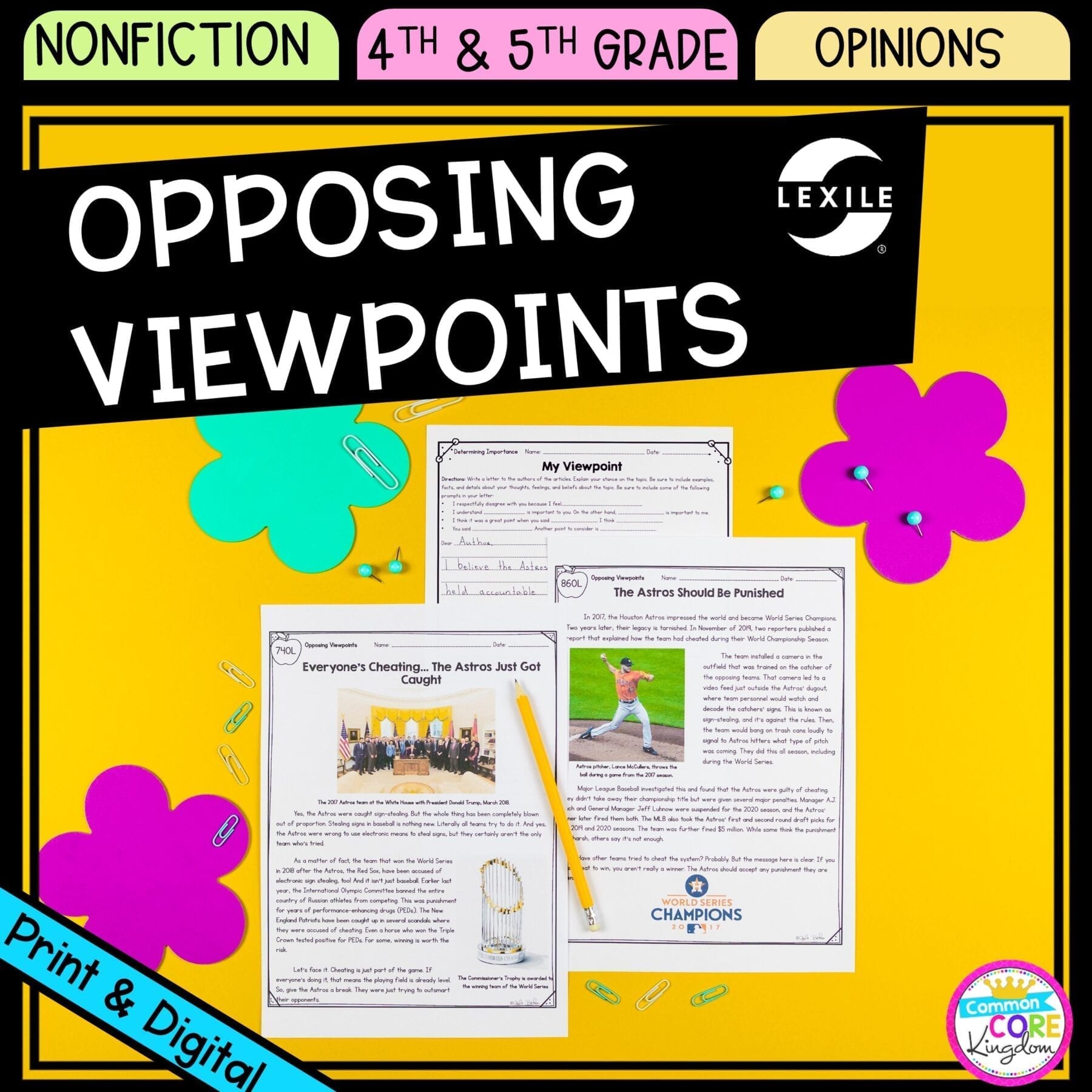 Opposing Viewpoints cover for 4th & 5th grade showing printable and digital worksheets