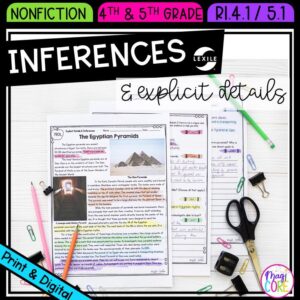 Inferences in Nonfiction - 4th & 5th RI.4.1 / RI.5.1 Printable & Digital Google Slides Distance Learning Pack