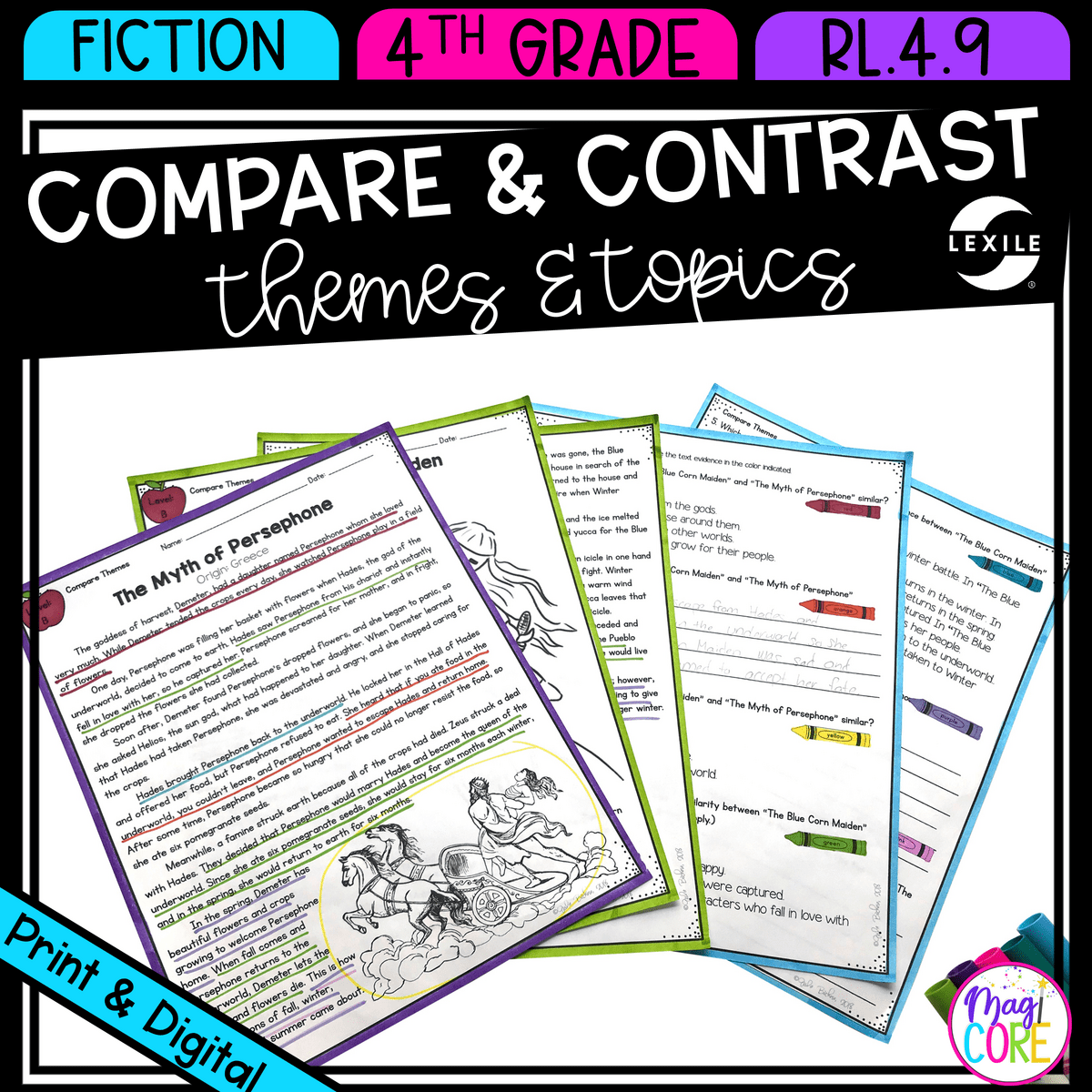 Compare & Contrast Themes Folktales & Myths RL.4.9 - Reading Passages for RL4.9