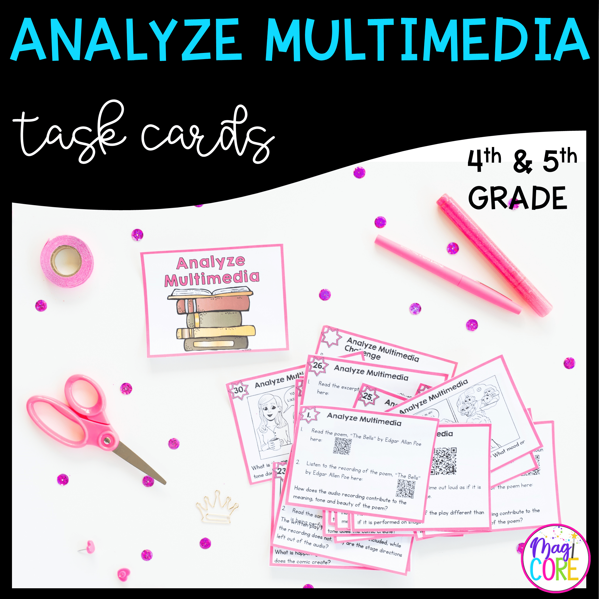 Analyzing Multimedia Task Cards - 4th & 5th Grade - RL.4.7 RL.5.7