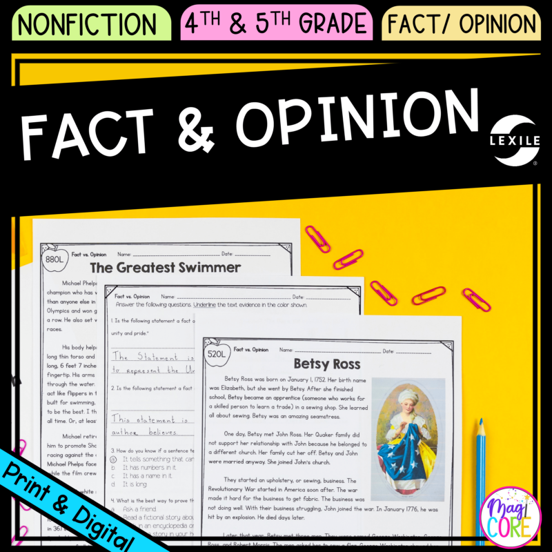 Fact & Opinion - 4th & 5th Grade Reading Comprehension Passages Unit