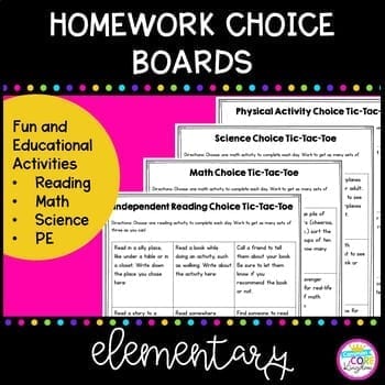 homework choice board grade 4