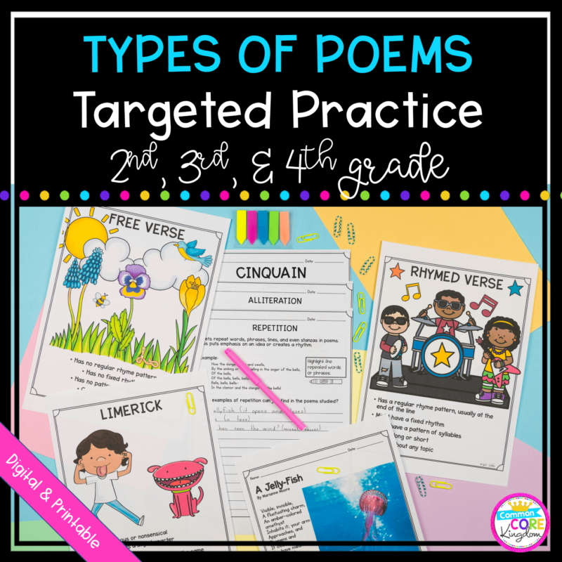 Types of Poems - Poetry Targeted Practice Unit - Printable & Digital