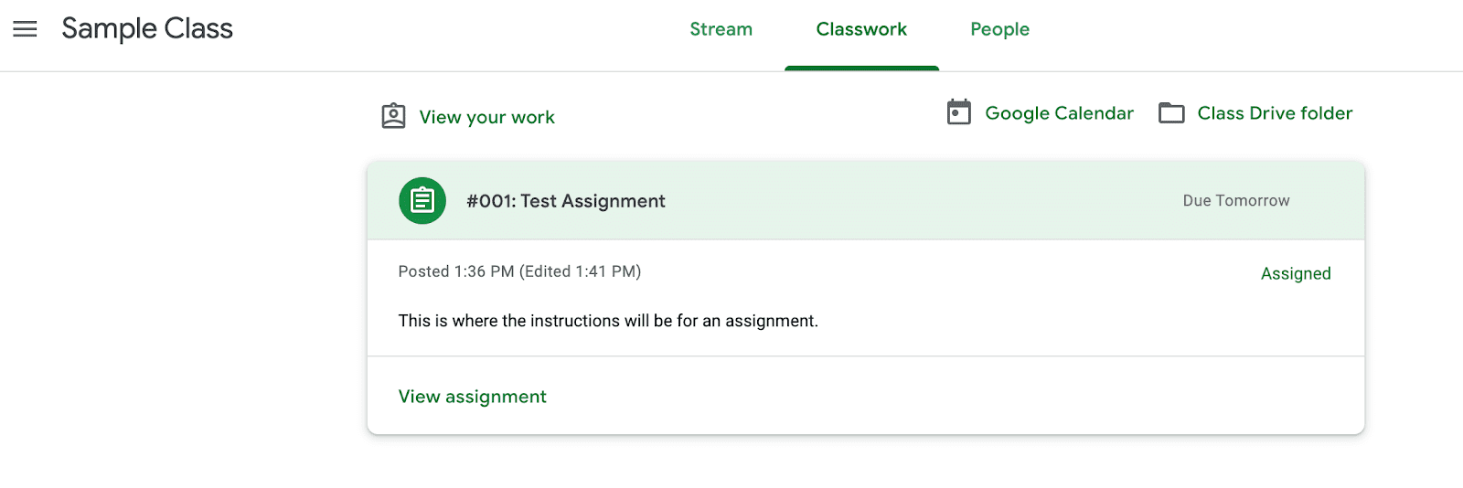 Screenshot of Google Classroom Assignment Details