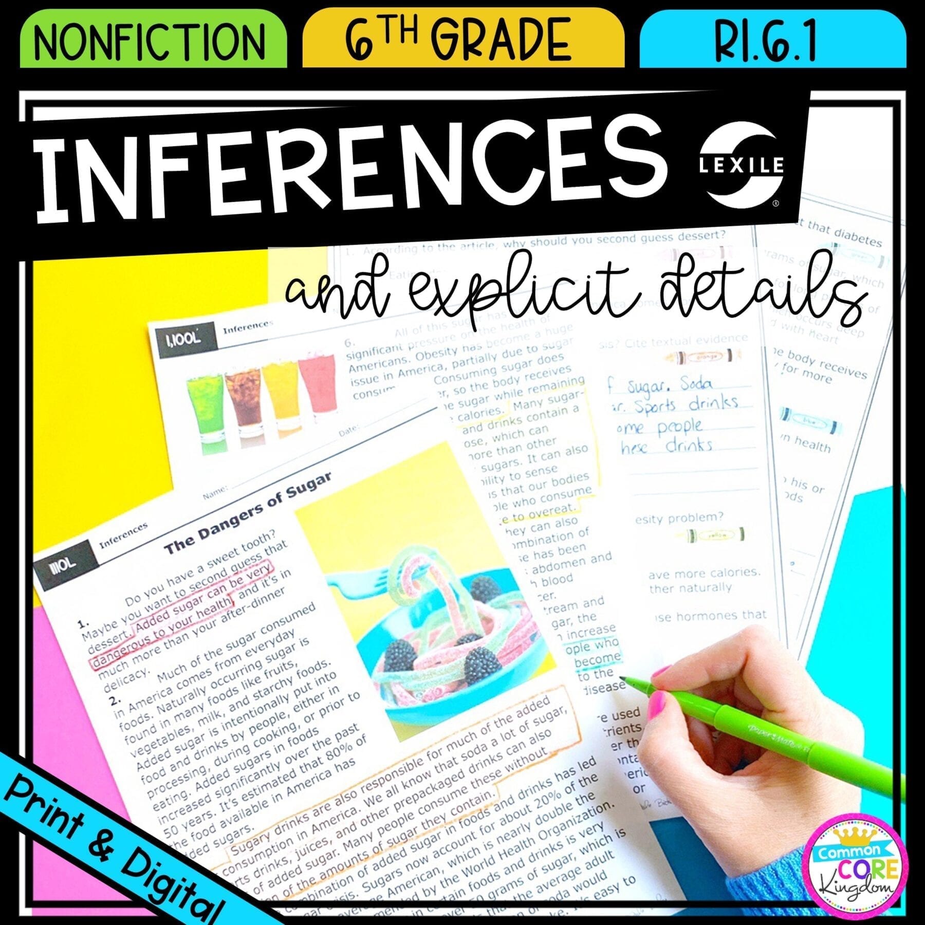 Making Inferences for 6th grade cover showing printable and digital worksheets