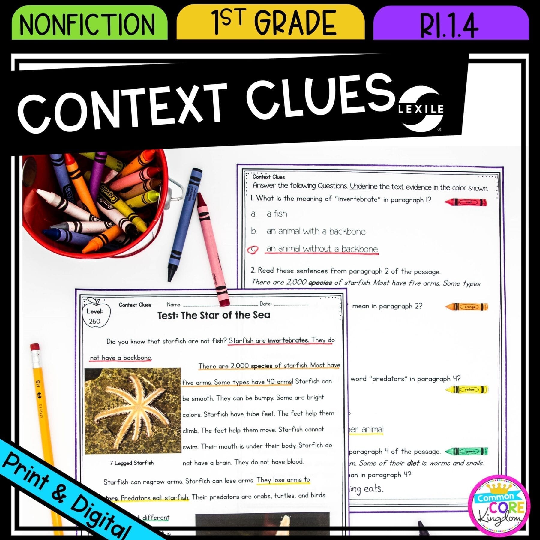 Context Clues in Nonfiction Text for 1st grade cover showing printable and digital worksheets