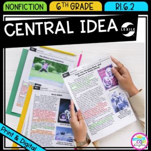 Central Idea for 6th grade cover showing printable and digital worksheets