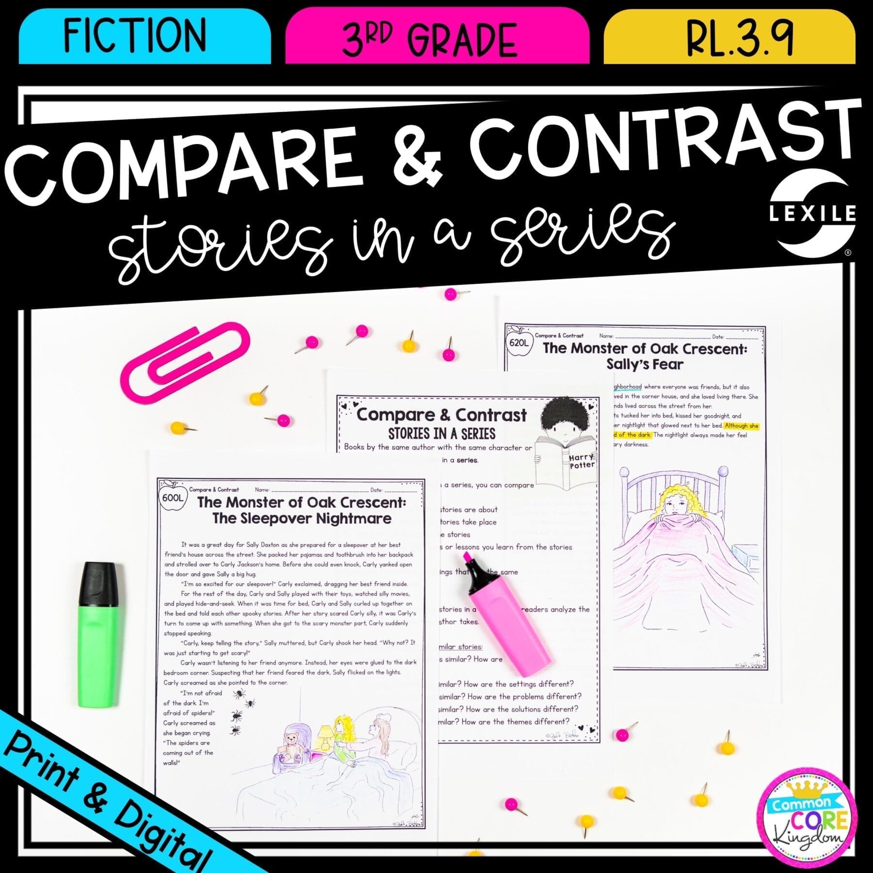 Compare and Contrast Stories in a Series for 3rd grade cover showing printable and digital worksheets
