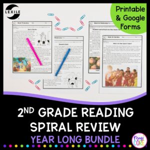 2nd Grade Reading Spiral Review with Lexile Levels - Full Year ELA Bundle