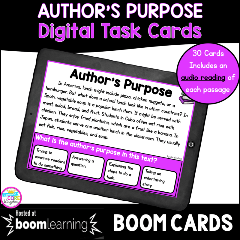 Author's Purpose boom cards task cards for 2nd and 3rd grade