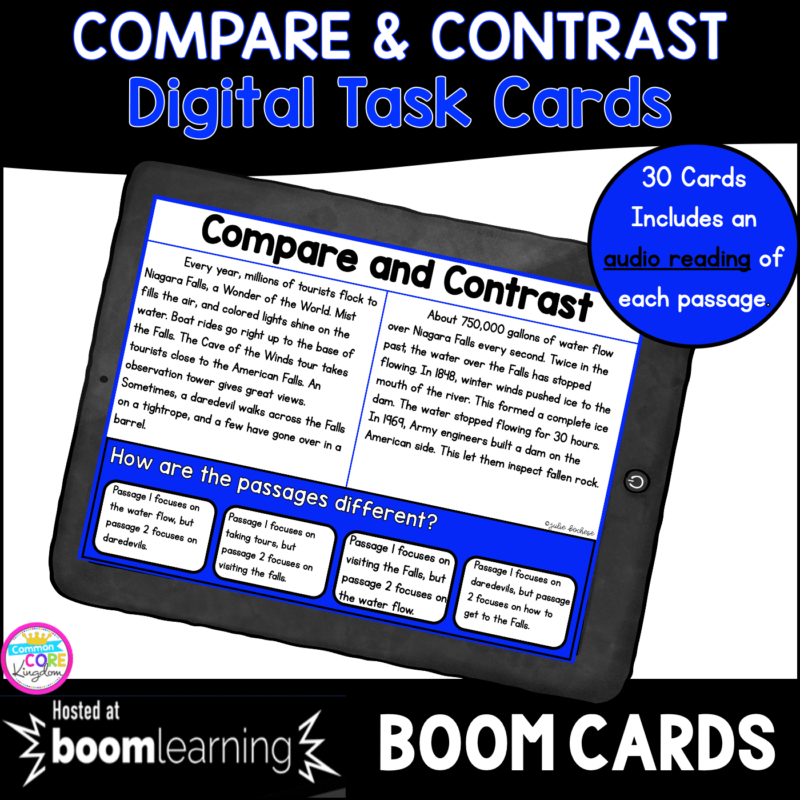 Compare and Contrast 2nd and 3rd grade boom cards for distance learning cover showing a task card on a screen