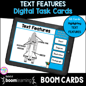 Text Features Digital Task Cards for 2nd grade and 3rd grade cover