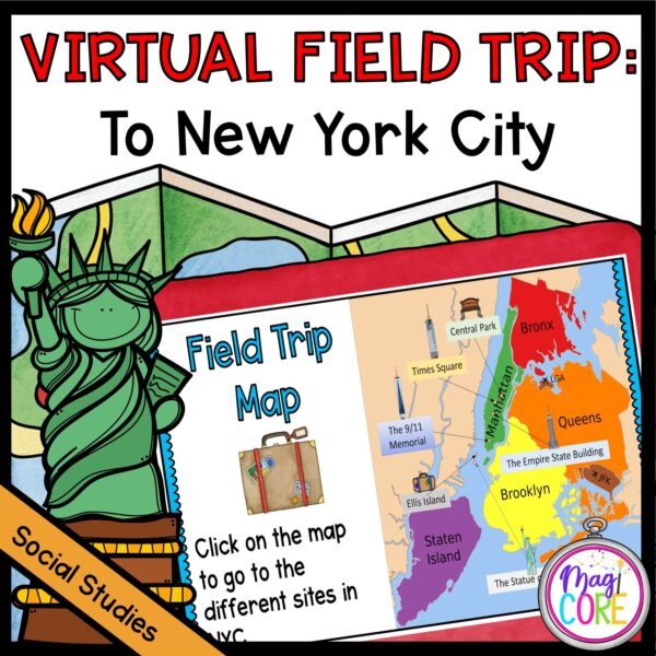 New York City Virtual Field Trip Cover showing red tablet with a map of new york city on it