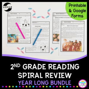 2nd grade spiral review cover showing pages from the digital and print versions of this distance learning pack