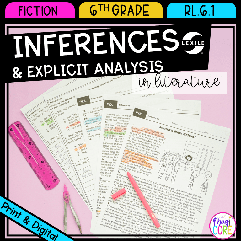 Inferences in Literature - 6th Grade RL.6.1 - Reading Passages for RL6.1