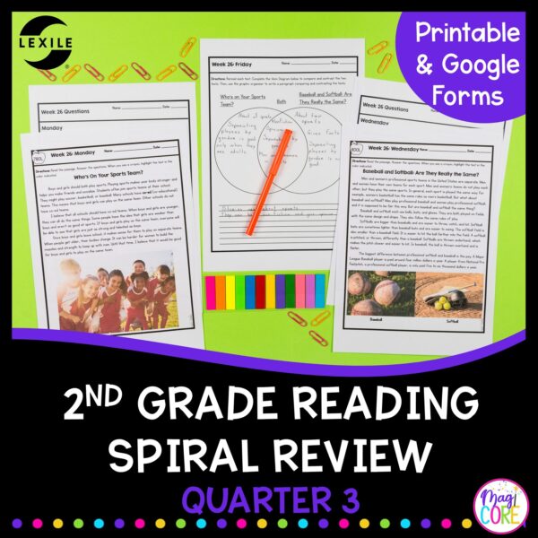 2nd Grade Reading Spiral Review with Lexile Levels - 3rd Quarter ELA Practice