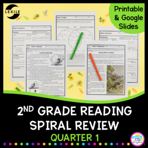 2nd Grade Reading Spiral Review for the 1st quarter with google distance learning cover