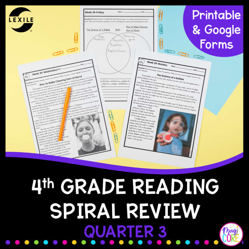 4th Grade Reading Spiral Review - Quarter 3 - Printable & Google Forms