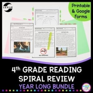 Cover for 4th grade reading spiral review showing reading comprehension worksheets