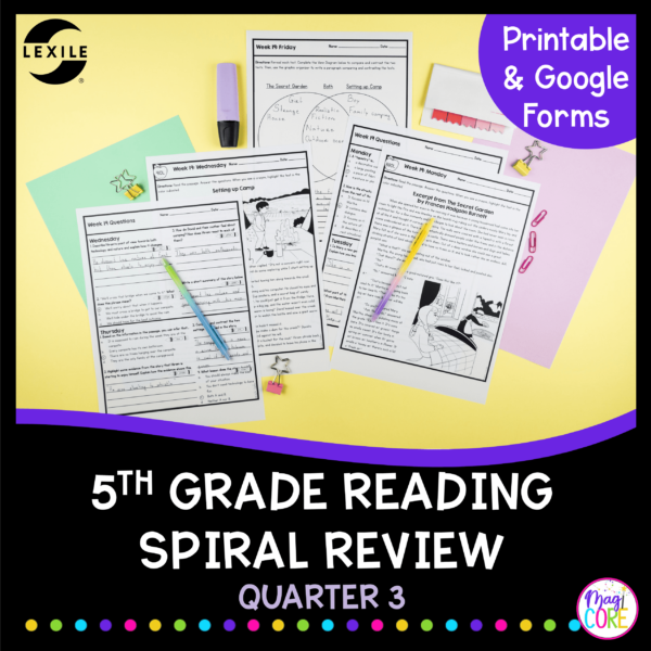 5th Grade Reading Spiral Review - Quarter 3 - Printable & Google Forms