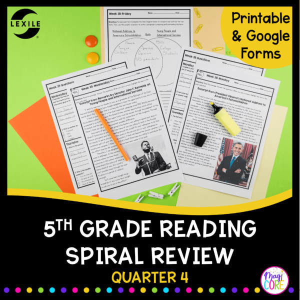 5th Grade Reading Spiral Review - Quarter 4 - Printable & Google Forms