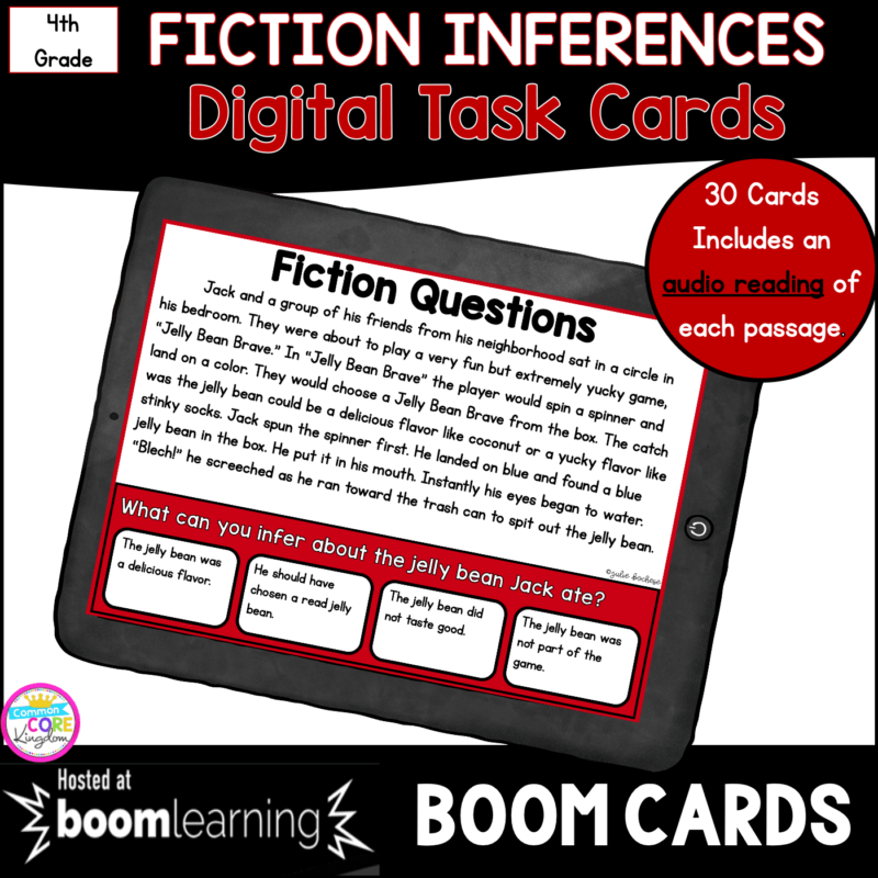 Making inferences for 4th and 5th grade boom cards cover showing a digital task card on computer