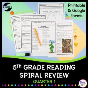 5th Grade Reading Spiral Review - Quarter 1 - Printable & Google Forms