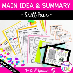 Main Idea, Details & Summarizing Skill Pack - RI.4.2 & RI.5.2 - Print & Digital