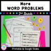 Cover for 2nd grade word problem resource showing story problem worksheets with pencils and text