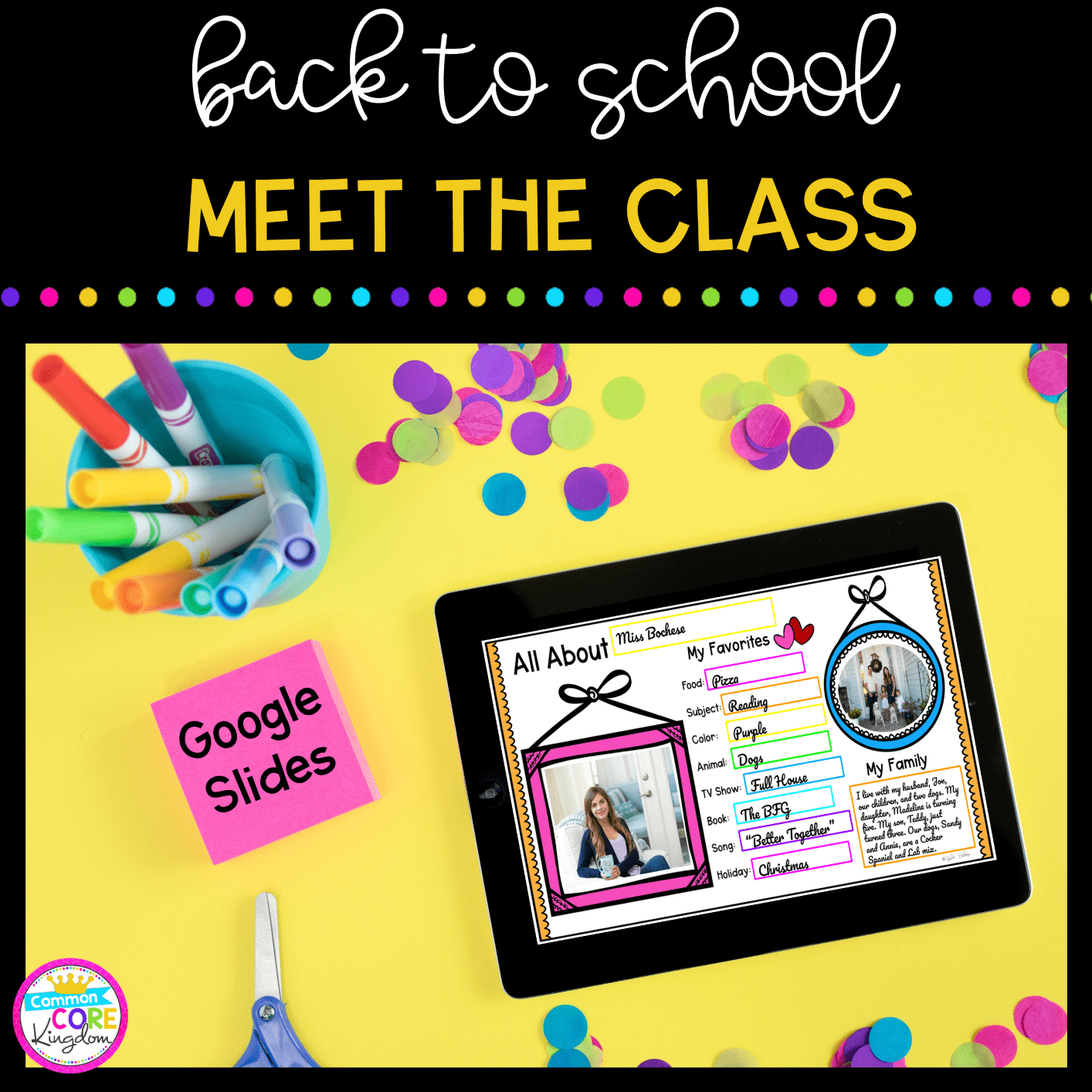 Back to School Meet the Class Freebie Resource for Google Slides Cover