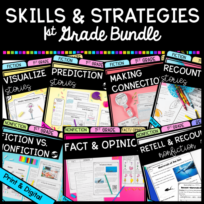 Skills & Strategies Bundle cover for 1st grade showing 7 individual product covers