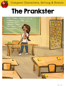 RL.5.3 Guided Reading Cover for The Prankster showing a girl at a desk at the front of a classroom