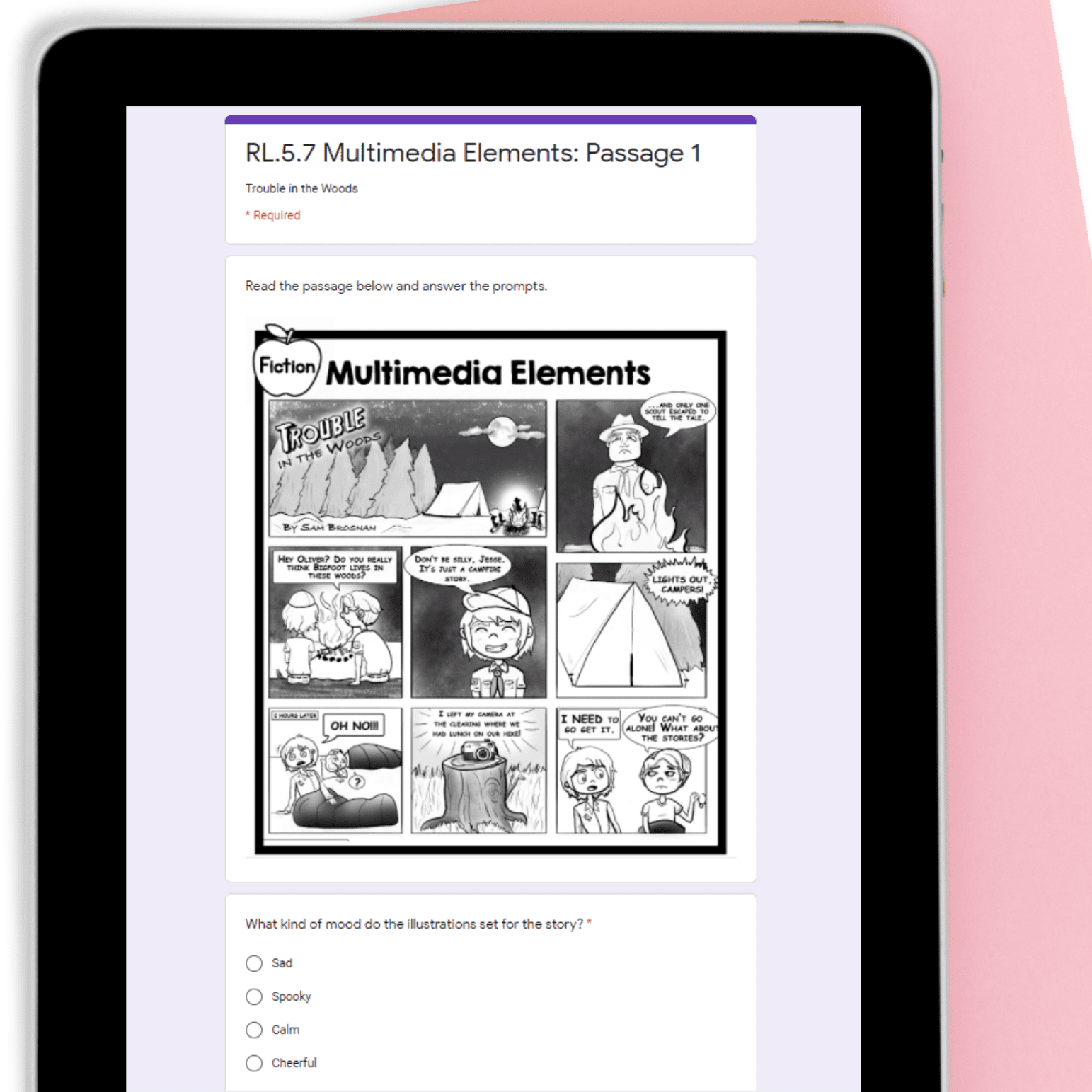 Digital Exit Tickets for 2nd 3rd 4th and 5th grade shown on a tablet with a pink background