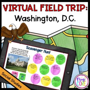 Virtual Washington DC Field Trip cover for 2nd - 5th Grades showing a digital activity