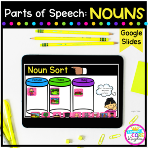 Parts of Speech - Nouns cover for 1st, 2nd, & 3rd grade showing a digital sorting activity